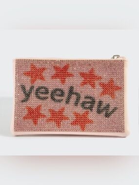 Pink Crystal Star Zip Pouch with 'yeehaw' Detail